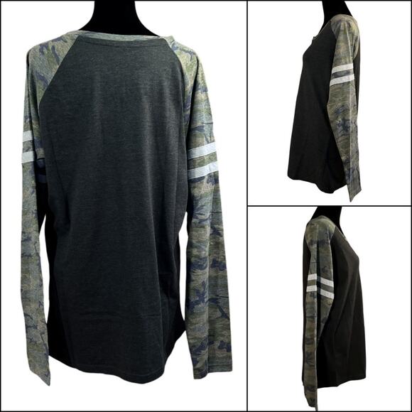 LAT Ladies Gameday Mashup Raglan Long Sleeve Tee Shirt Smoke Camo Size Large - Picture 2 of 10